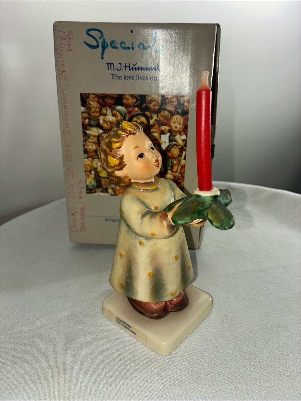 M.I. Hummel Cream Figurine Candleholder with Red Candle